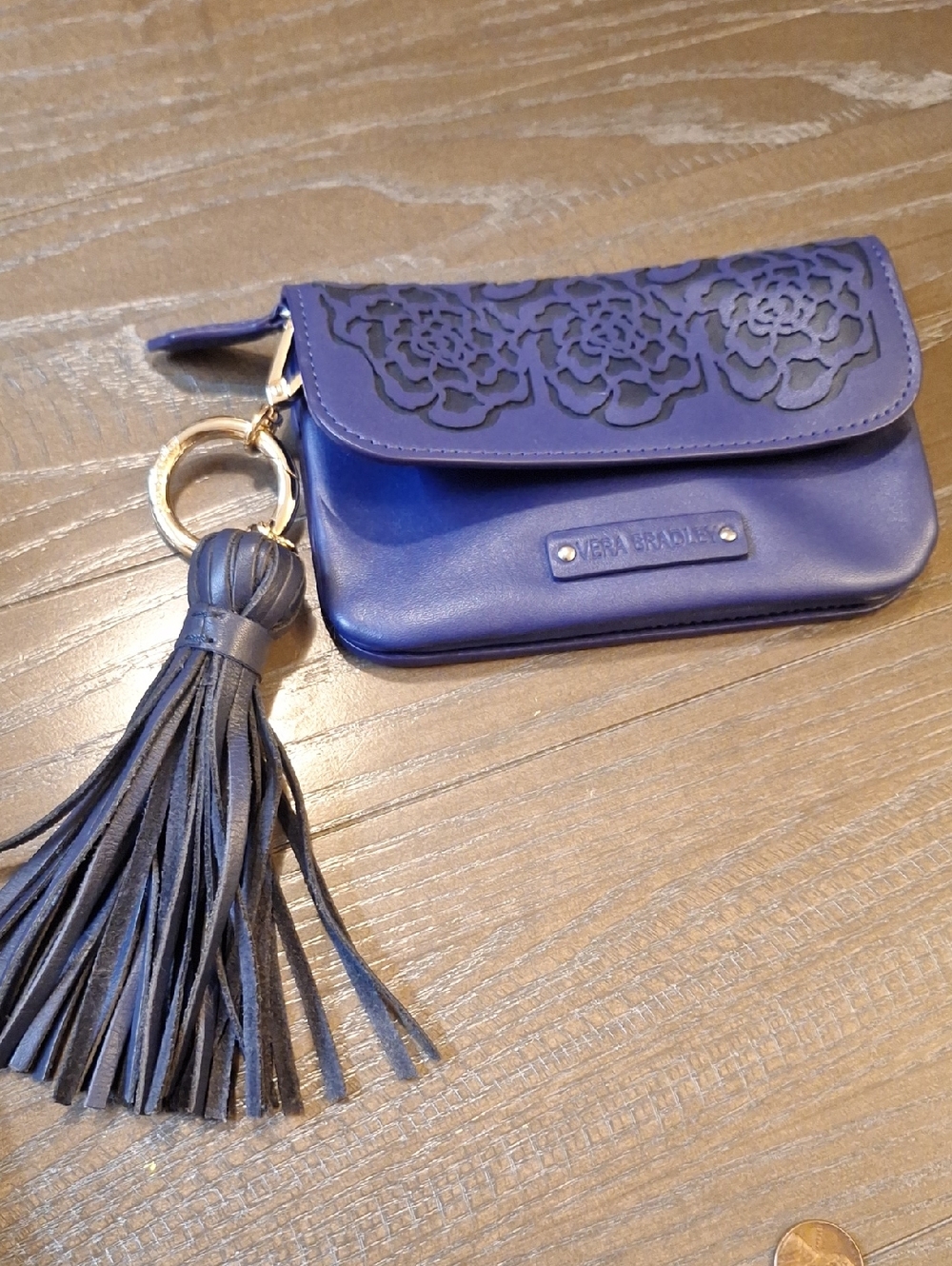 Vera Bradley Purple Floral Cutout Wristlet with Tassel Key Ring. New Without Tag